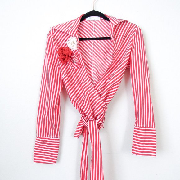 Vintage Tops Vintage 99s Chic Candy Striped Wrap Top Crop Poshmark